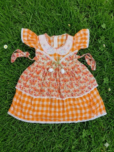Orange check Floral frock