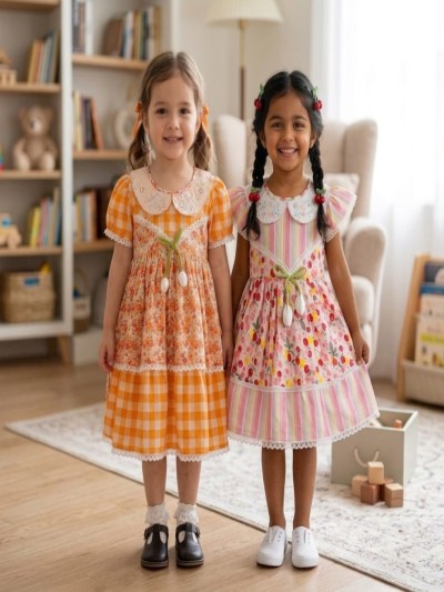 ( Orange Check Frock and Sweet Cheery delight  frock) Combo