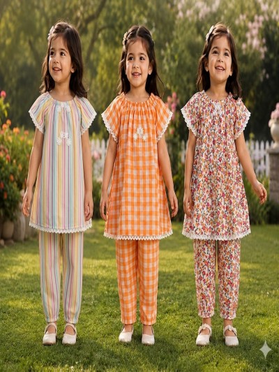 (৩ টি টপস ৩ টি পেন্ট) Blossom Kids Co-ord Set