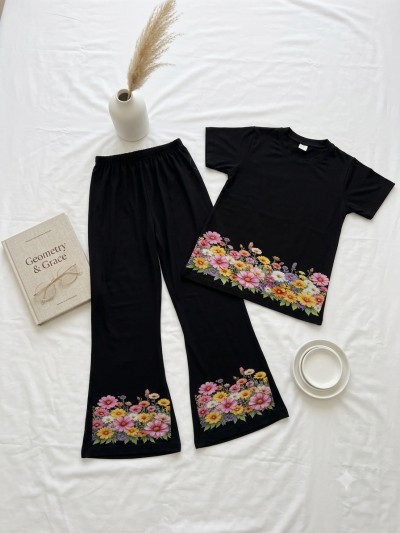 1 set- Black t-shirt with Black pent printed
